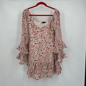 Woven Pink Womens Milkmaid Dress Size L Cottagecore Romantic Ditzy Floral Fairy